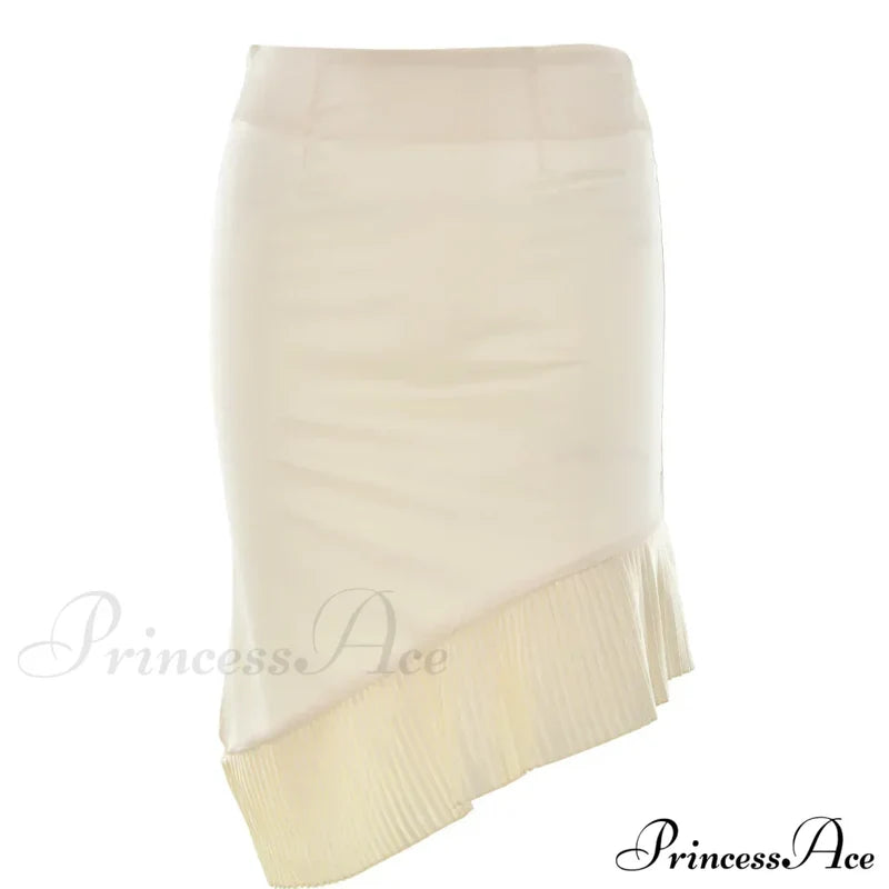 Satin Pleated Stylish Trim Midi Skirt Skirts