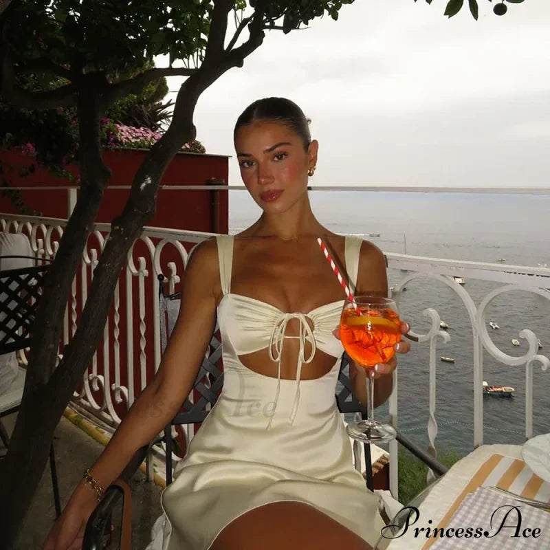 Satin Ruched Tie Charming Up Strap Mini Dress