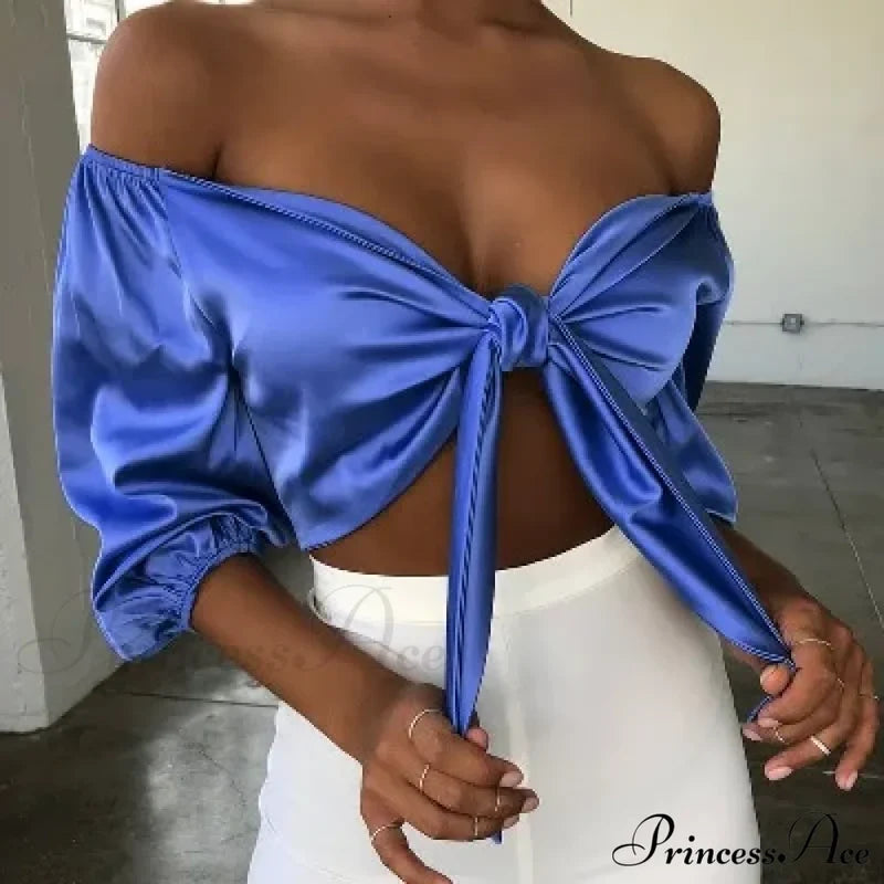 Satin Slik Crop Women Bow Sashes V Neck Crop Sleeveless Half Sleeve Cropped Backless cropped feminino Tank top