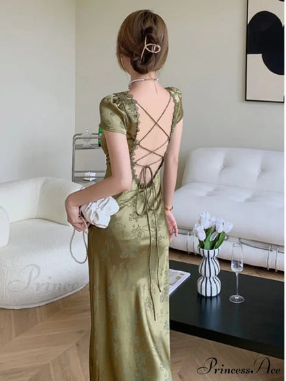 Bodycon For Palace Robe Satin V-Neck Bandage Dresses Party Gown Vestidos Mixi Warm-Season Backless
