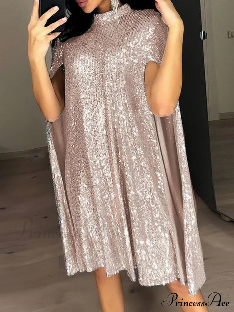 Sequin Cape Mini Dress S / Black Rose Gold Sequin Dress