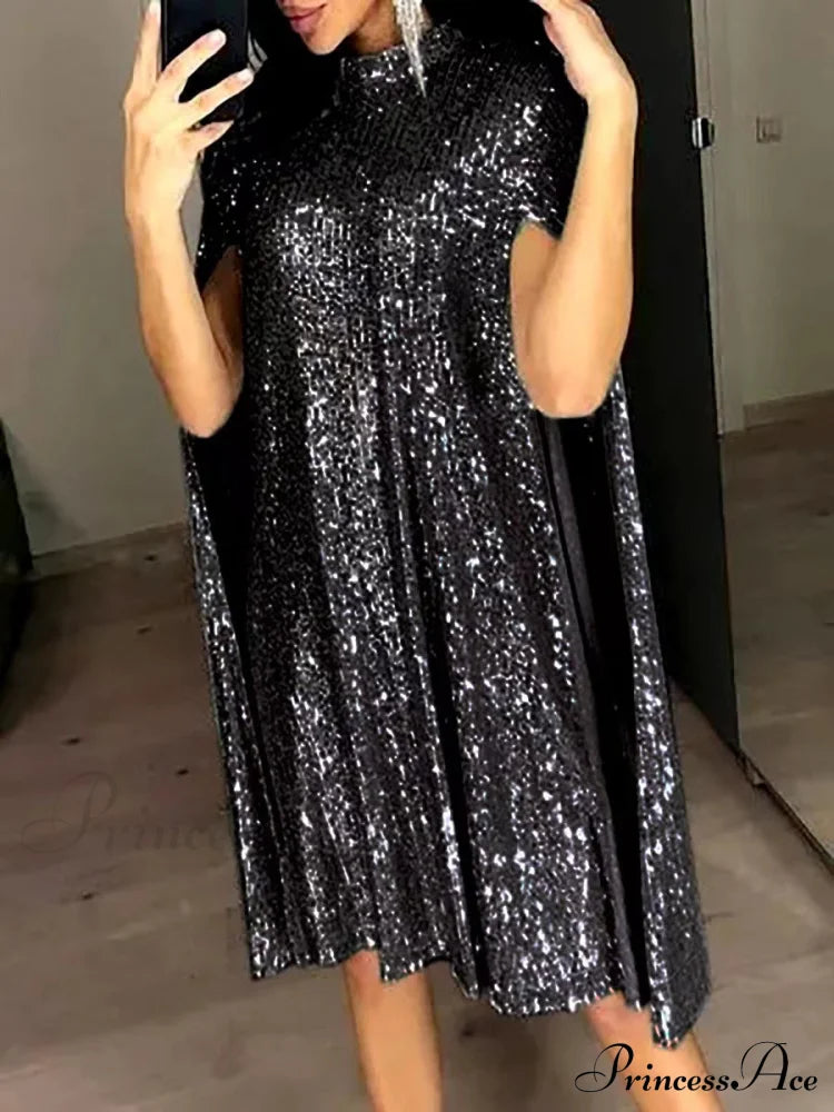 Sequin Cape Mini Dress S / Champagne Rose Gold Sequin Dress