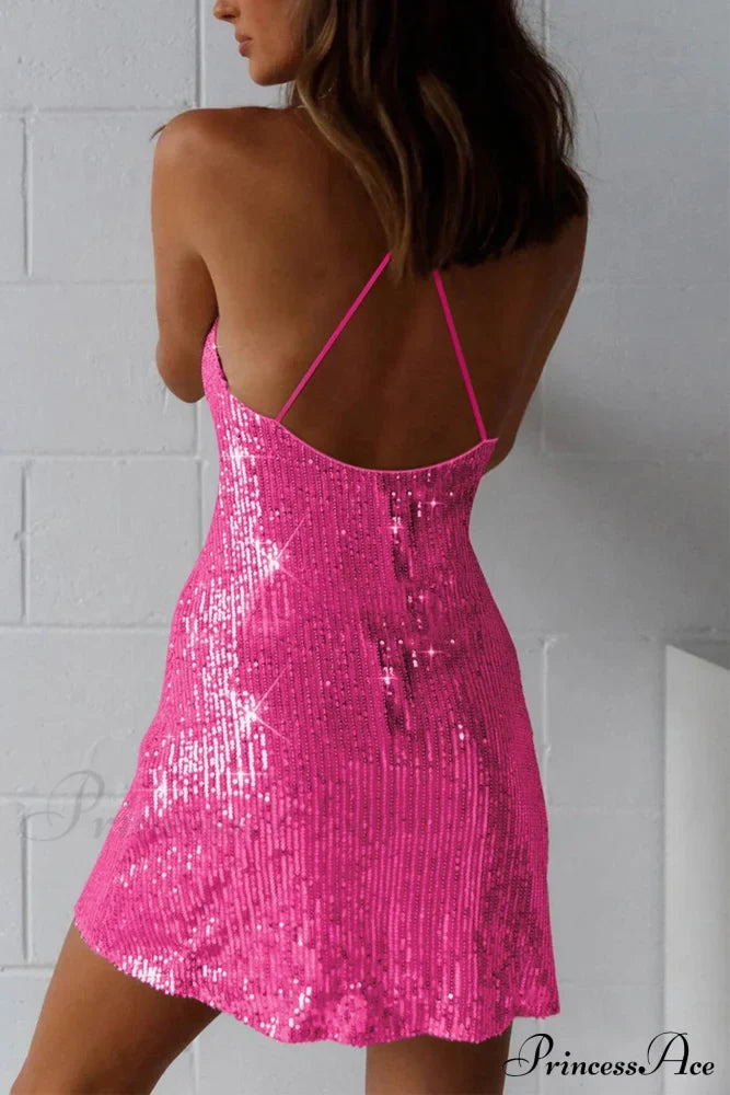 Sequin Crisscross Back Dress Rose / L Mini Dresses