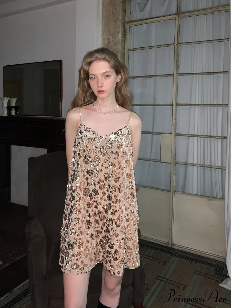 Sequin Slimming Suspender Dress For Women M / Black Champagne Sequin Party Dress