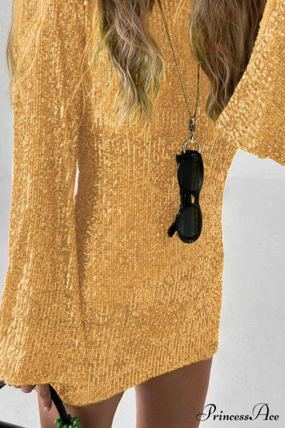 Sequins Flare Sleeve Dress Gold / S Mini Dresses