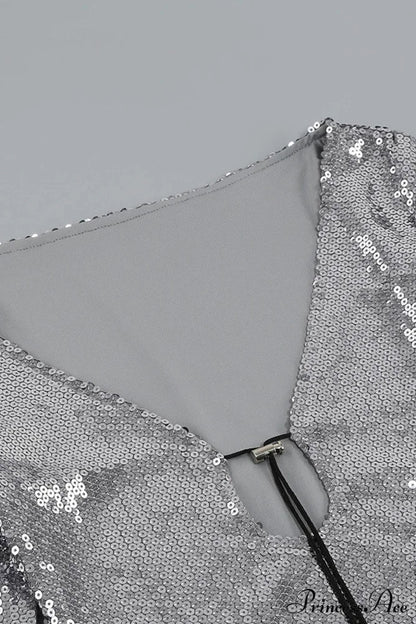 Sequins V Neck Flares Sleeve Pack Hip Dress Mini Dresses