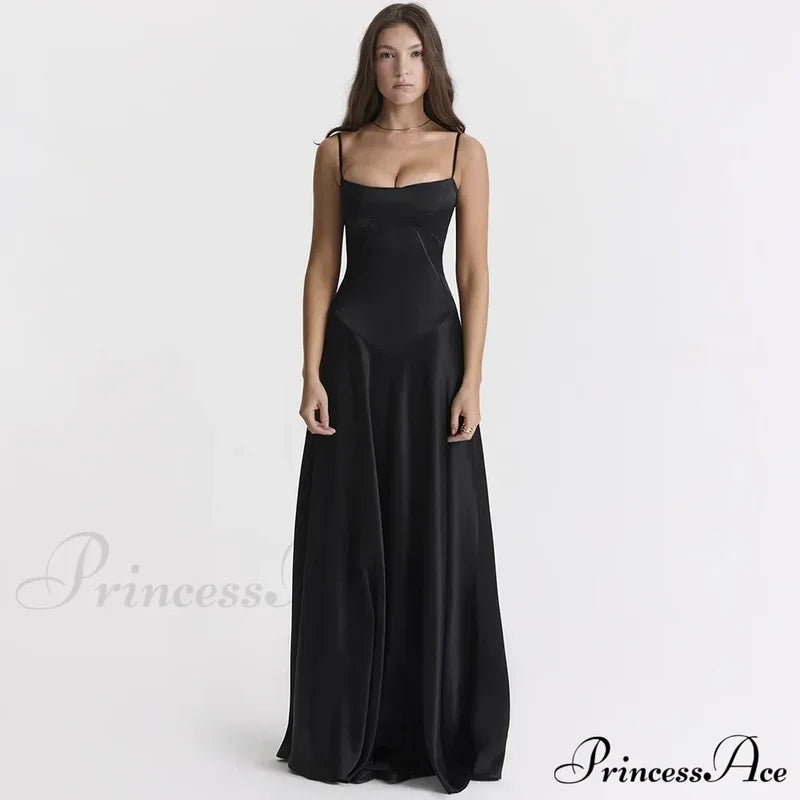 Sexy Bandage Lace Up Sleeveless Party Robe Maxi Dress Black / Xs