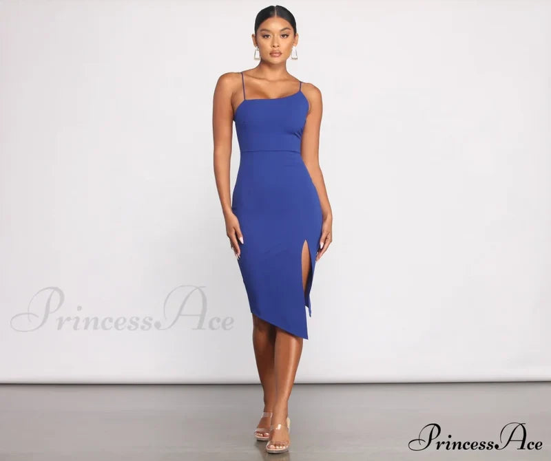 She’s Got That Chic Graceful Style Crepe Midi Dress Royal / Xs Club Dresses