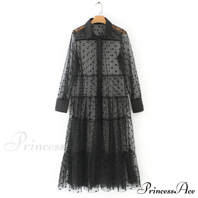 Sheer Lace Cover Up With Polka Dot Pattern For Summer M / White Beach Cover Up Dress