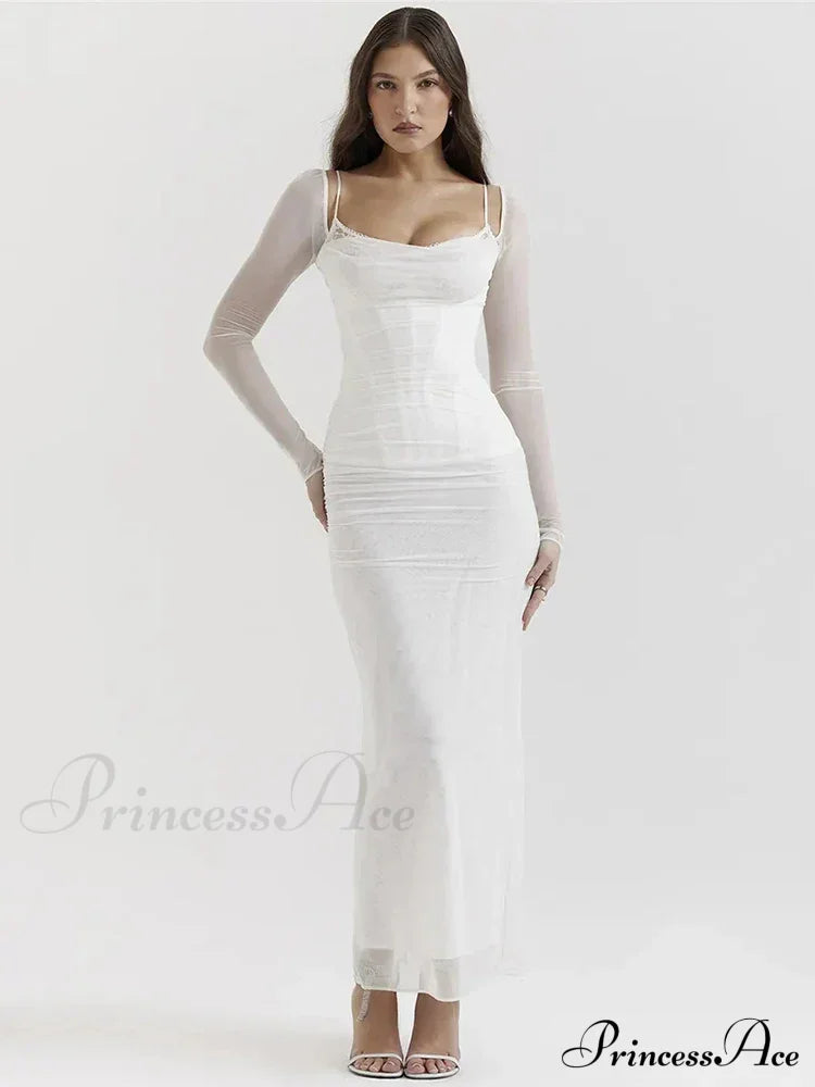 Sheer Long Sleeve Charming Bodycon Maxi Dress