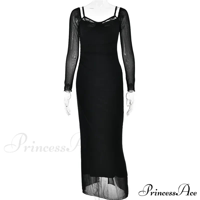 Sheer Long Sleeve Charming Bodycon Maxi Dress