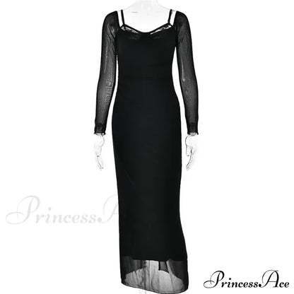 Sheer Long Sleeve Charming Bodycon Maxi Dress