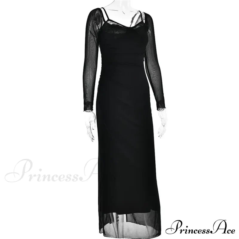 Sheer Long Sleeve Charming Bodycon Maxi Dress