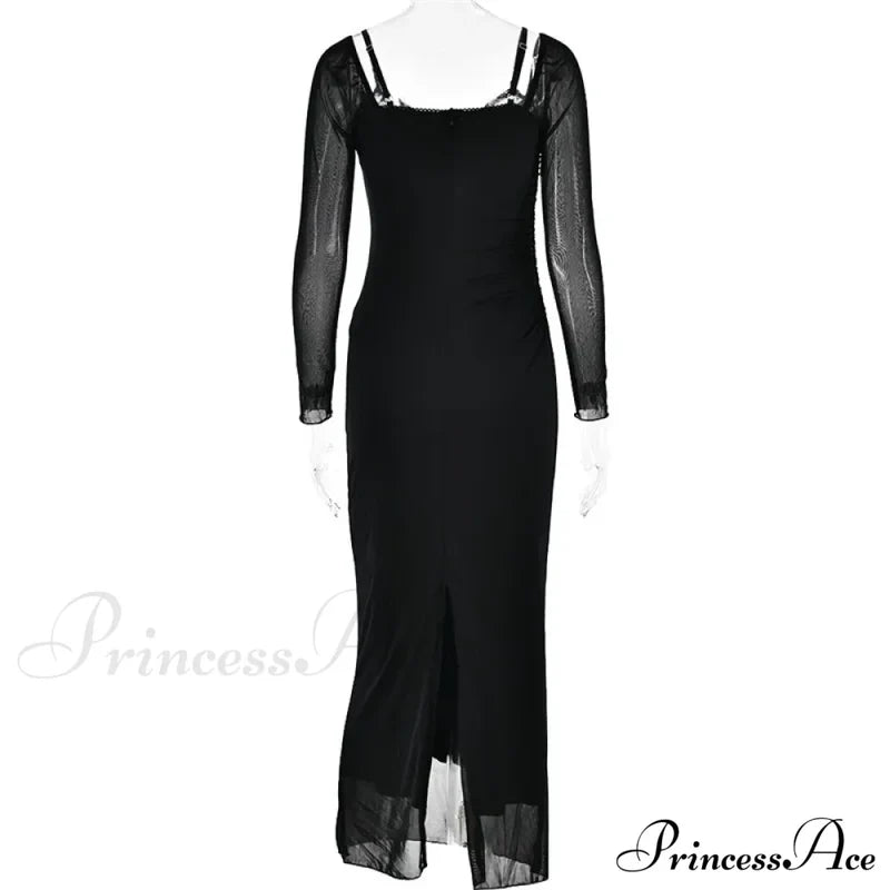 Sheer Long Sleeve Charming Bodycon Maxi Dress