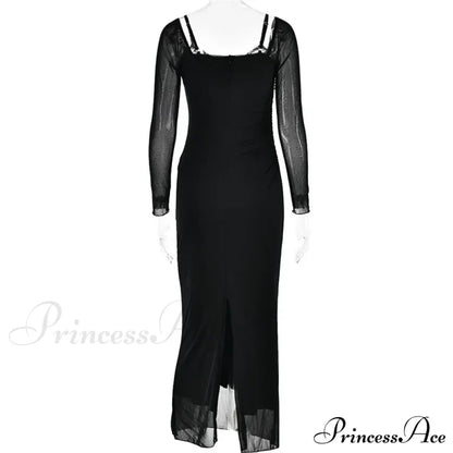 Sheer Long Sleeve Charming Bodycon Maxi Dress