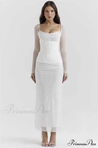 Sheer Long Sleeve Charming Bodycon Maxi Dress