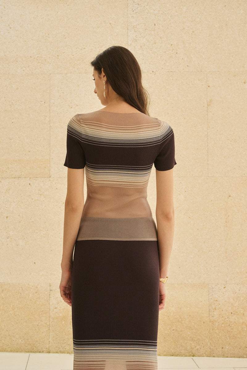 Sheer-panel stripe knit top