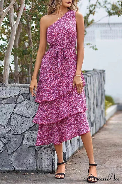 Shoulder One with Trim Gown Green Ruffle Print