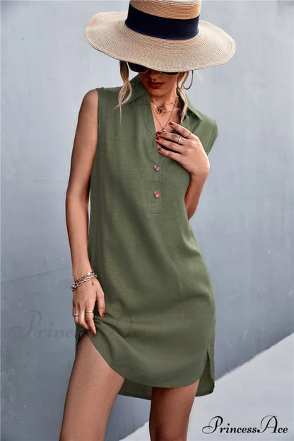 Sleeveless Black Half Button Dress S / Burgundy Black Beach Dress