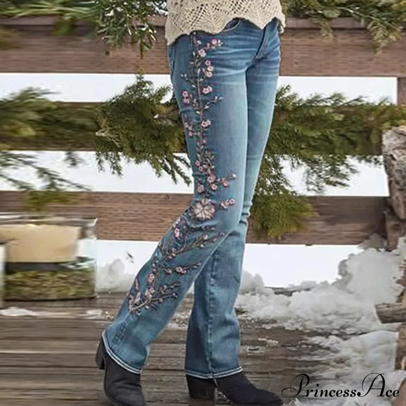 Slim Fit Embroidered Floral Micro Jeans