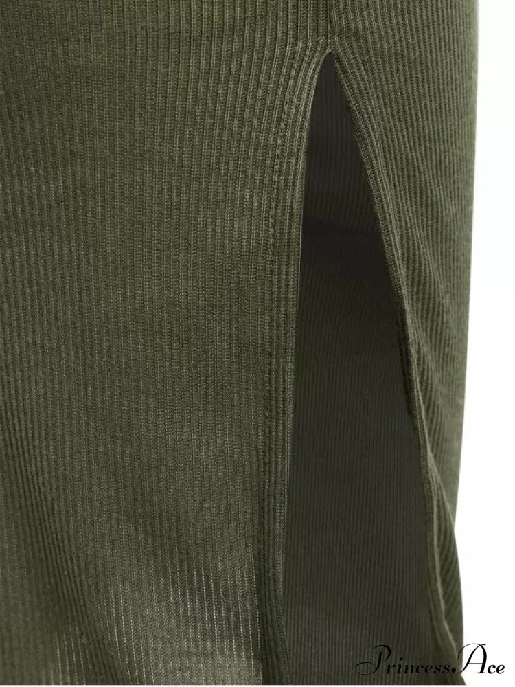 Slip Bodycon Ribbed Slit Dress Dresses