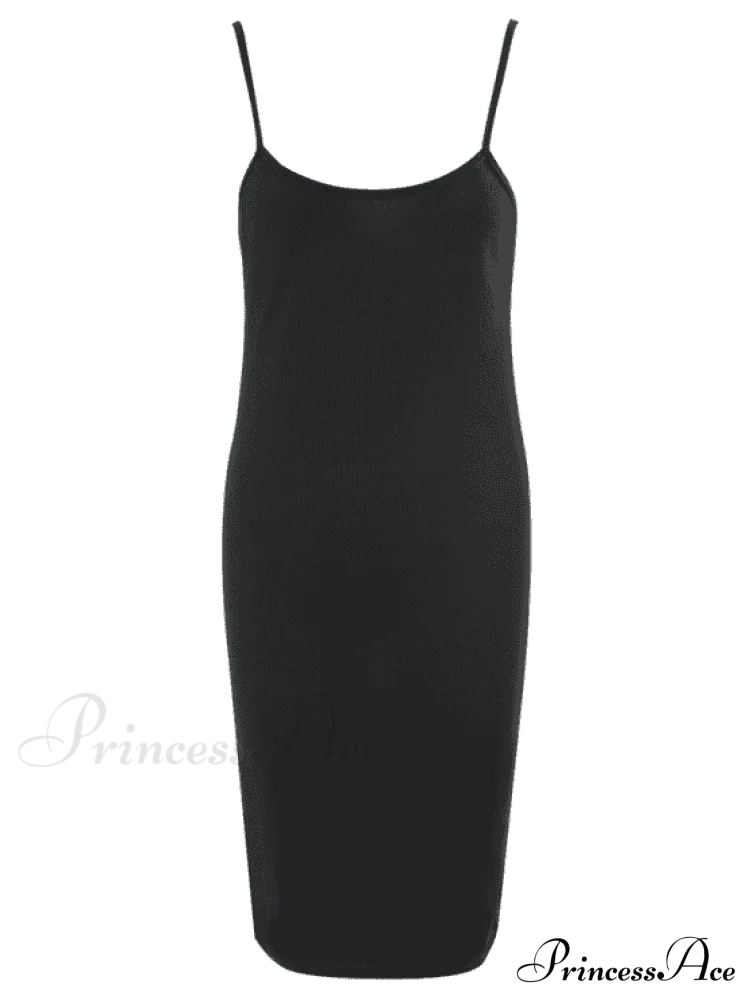 Slip Bodycon Ribbed Slit Dress M / Black Dresses