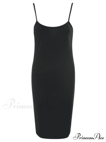 Slip Bodycon Ribbed Slit Dress M / Black Dresses