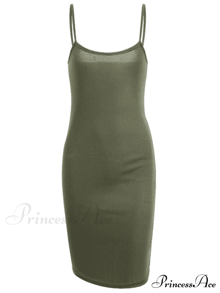Slip Bodycon Ribbed Slit Dress L / Black Dresses