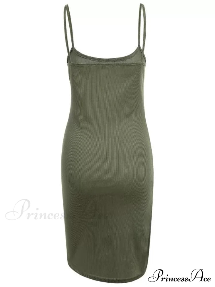 Slip Bodycon Ribbed Slit Dress Xl / Army Green Dresses