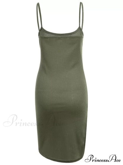 Slip Bodycon Ribbed Slit Dress Xl / Army Green Dresses