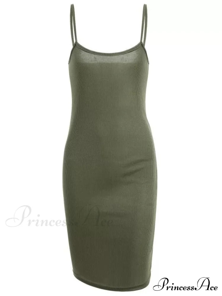 Slip Bodycon Ribbed Slit Dress Xl / Black Dresses