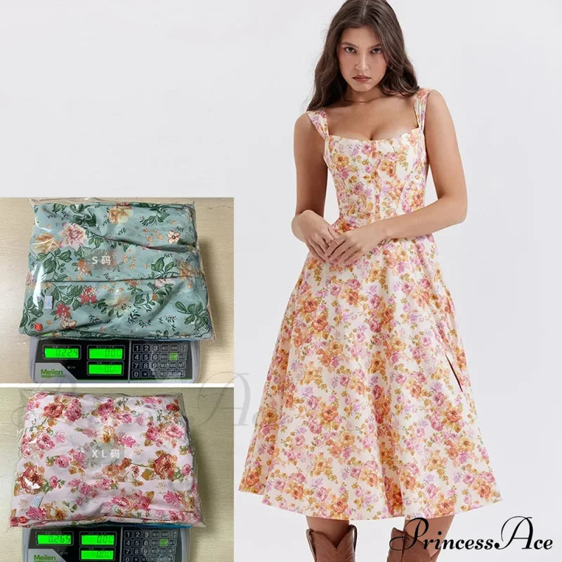 2024 Slip Spring And Summer Thin Ribbon Split Long Es For Women Floral Dress Orange / S
