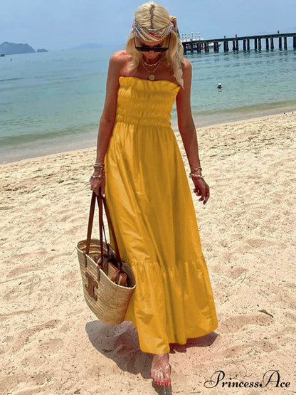 Smocked Bust Off Charming Shoulder Vacation Maxi Dress Dresses