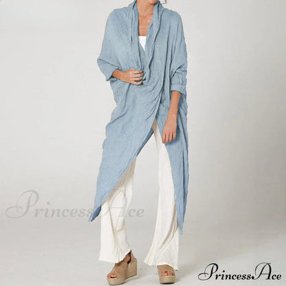 Solid Asymmetrical Cowl Neck Blouse