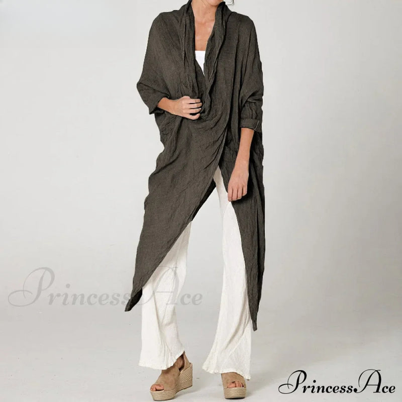 Solid Asymmetrical Cowl Neck Blouse