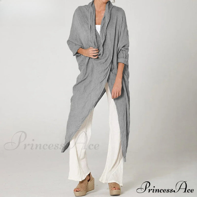 Solid Asymmetrical Cowl Neck Blouse