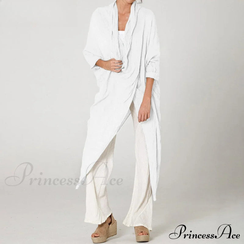 Solid Asymmetrical Cowl Neck Blouse
