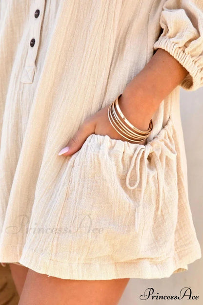 Solid Color Loose Rompers Beige / 2Xl