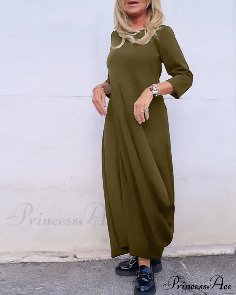 Solid Color Pocket Dress Dresses