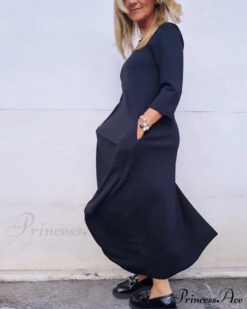 Solid Color Pocket Dress Dresses