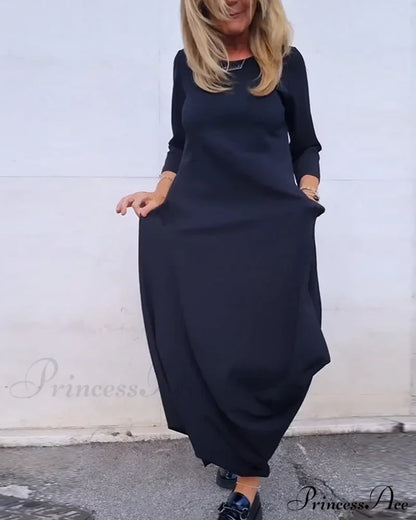 Solid Color Pocket Dress Dresses