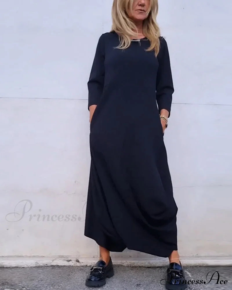 Solid Color Pocket Dress Dresses