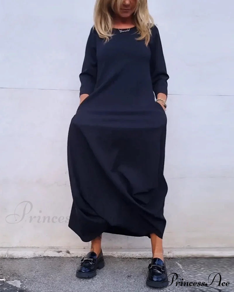 Solid Color Pocket Dress Dresses