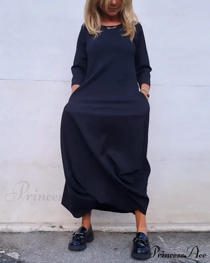 Solid Color Pocket Dress Dresses
