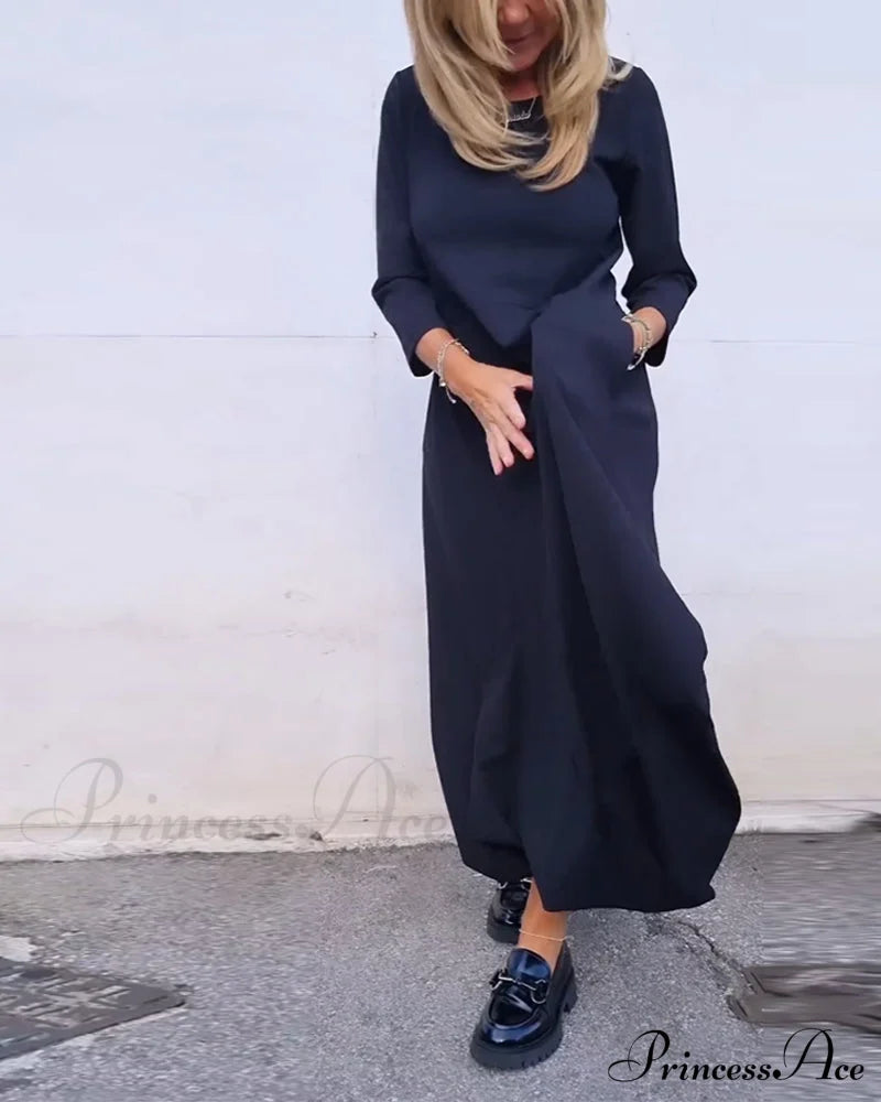 Solid Color Pocket Dress Dresses