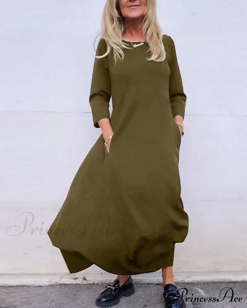 Simple solid color pocket dress Green 2023 f/w 23BF casual dresses Clothes Dresses spring
