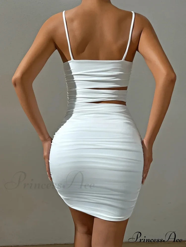 Spaghetti Strap White Backless Evening Outfit Nightclub Vestidos Cut Out Dress