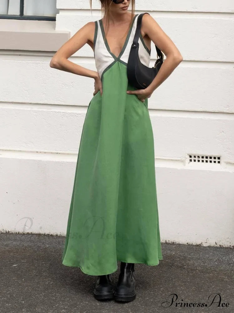 Splicing Chic V-Neck Charming Contrasting Color Dress Dresses