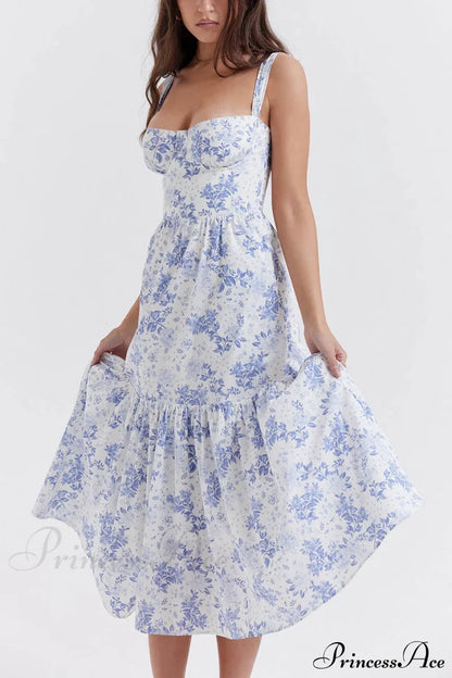 Strap A-Hem Stylish Floral Midi Dress Dresses