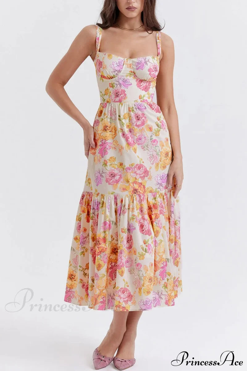 Strap A-Hem Stylish Floral Midi Dress Dresses